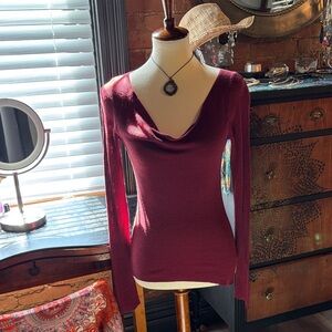 Silk Knit Banana Republic Burgundy Draped Neck Long Sleeve Sweater